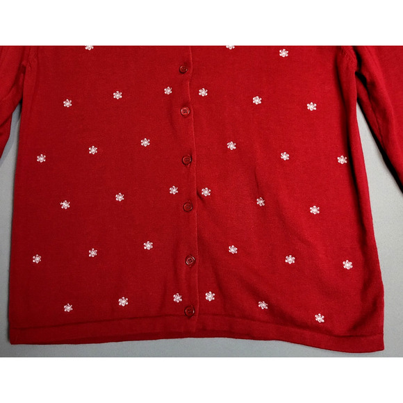 Vintage 90's Baxter & Wells Embroidered Snowflake Cardigan Sweater Womens L Red - Picture 5 of 12